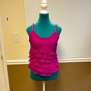 Anne Carson 100% Silk Ruffle Camisole Top - Size Small Y2K Vintage Fuschia